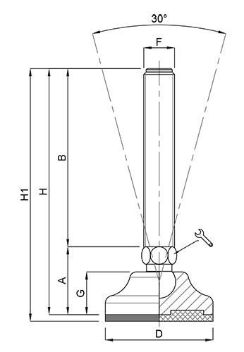 A black and white drawing of a metal pole with measurements.