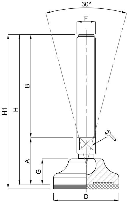 A black and white drawing of a metal pole with measurements.