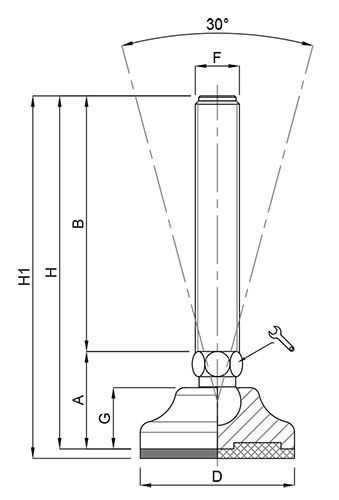 A black and white drawing of a metal pole with measurements.