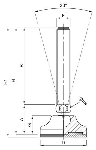 A black and white drawing of a metal pole with measurements.