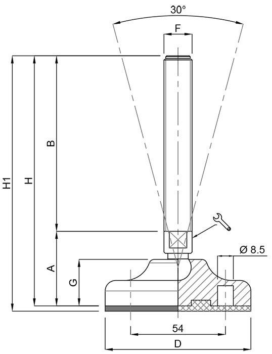 A black and white drawing of a metal pole with measurements.