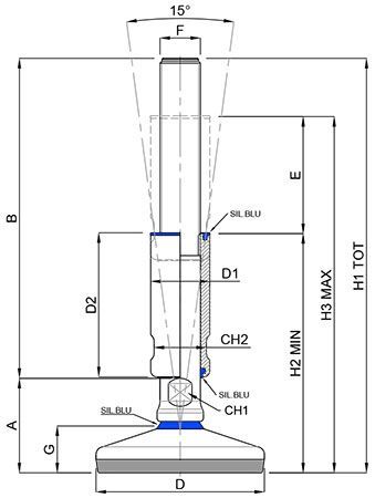 A drawing of a metal pole with measurements on it.