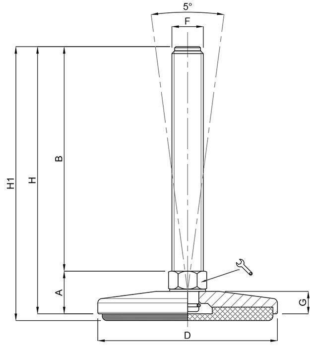 A black and white drawing of a metal pole with measurements.