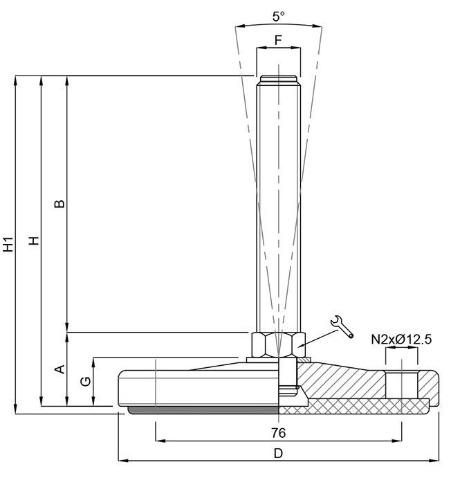 A drawing of a metal object with measurements on a white background.