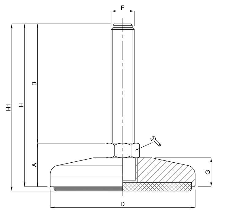 A black and white drawing of a foot with measurements.