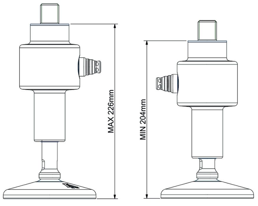 A black and white drawing of a machine with measurements.