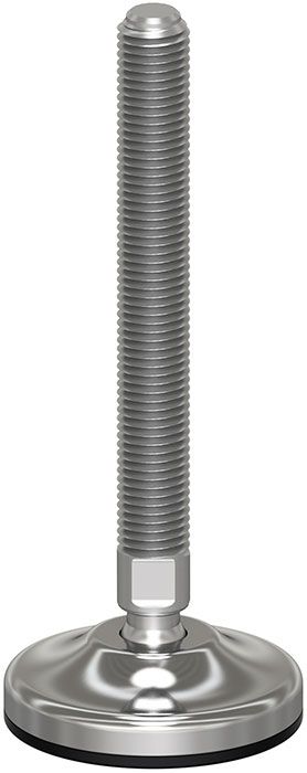 A stainless steel screw with a rubber base on a white background.