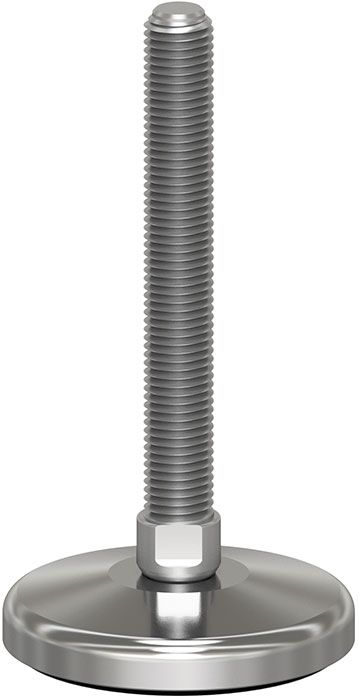 A close up of a stainless steel screw on a white background.