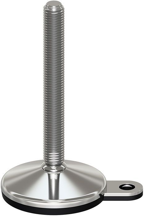 A stainless steel screw with a rubber pad on a white background.