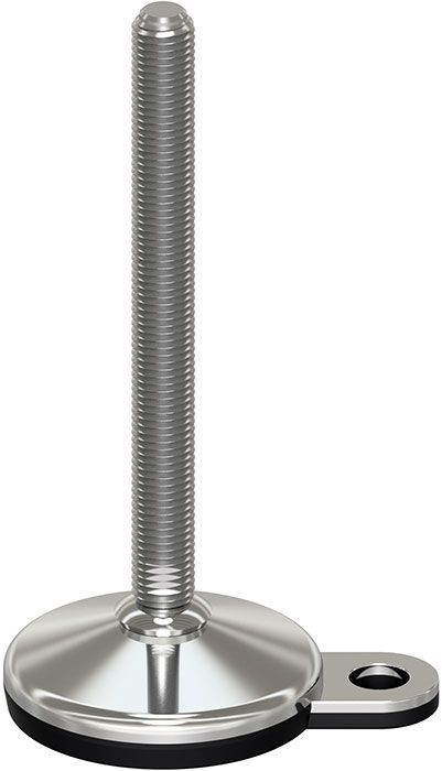 A stainless steel screw with a rubber pad on a white background.