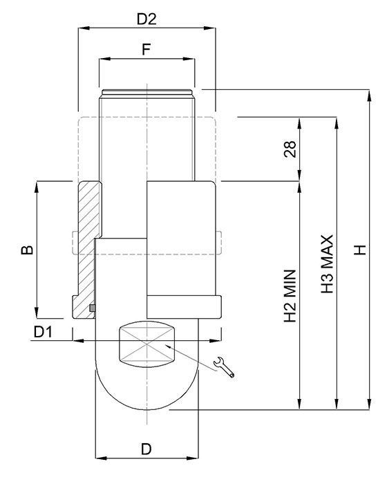 A black and white drawing of a metal object with measurements.