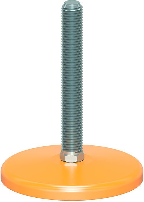 A screw is sitting on top of an yellow base.