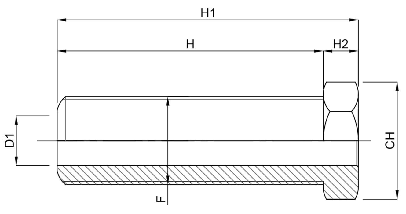 A black and white drawing of a screw with measurements on a white background.