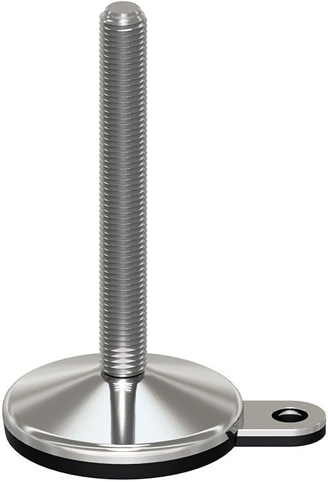 A stainless steel screw with a rubber pad on a white background.