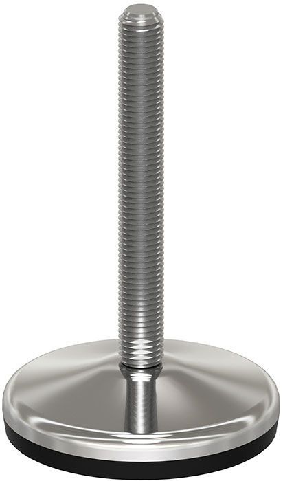 A stainless steel screw with a rubber pad on a white background.