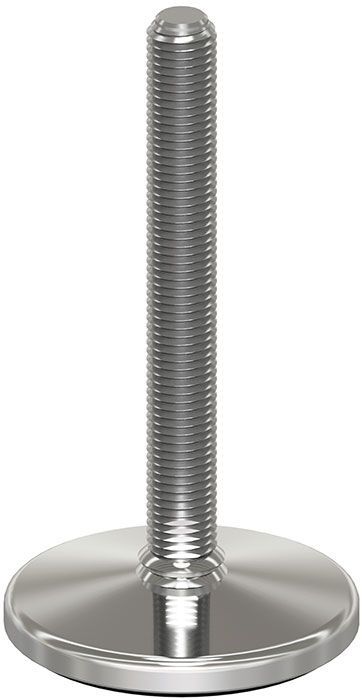 A stainless steel screw with a round base on a white background.