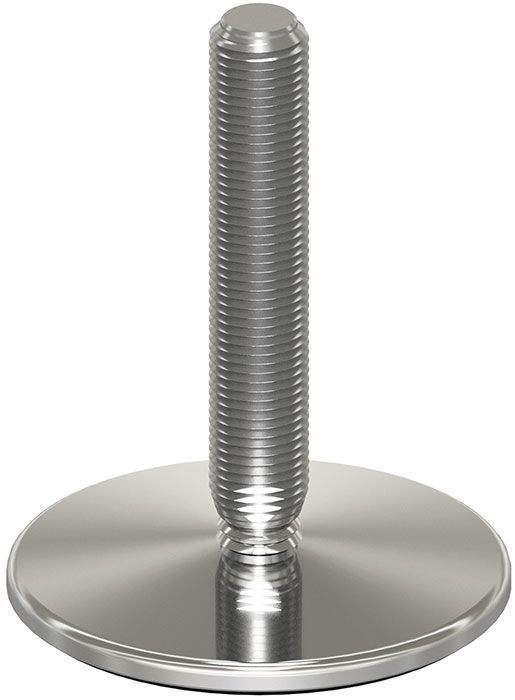 A stainless steel bolt with a round base on a white background.