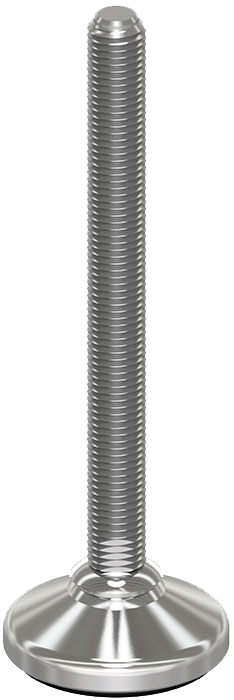 A close up of a stainless steel bolt on a white background.