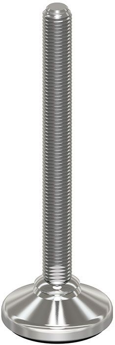 A stainless steel bolt with a round base on a white background.