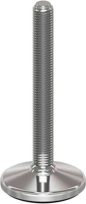 A stainless steel bolt with a round base on a white background.