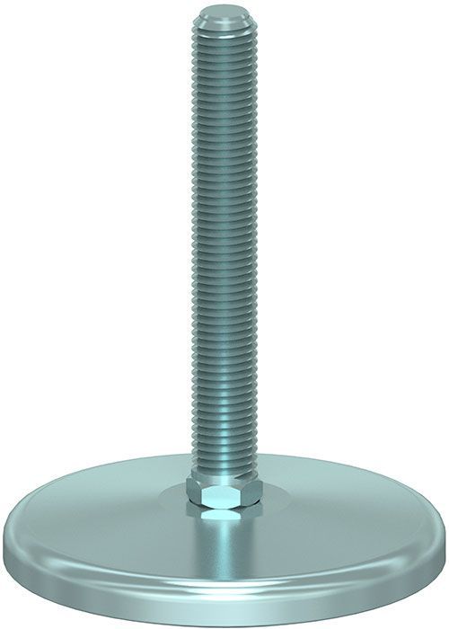 A close up of a screw on a metal base on a white background.