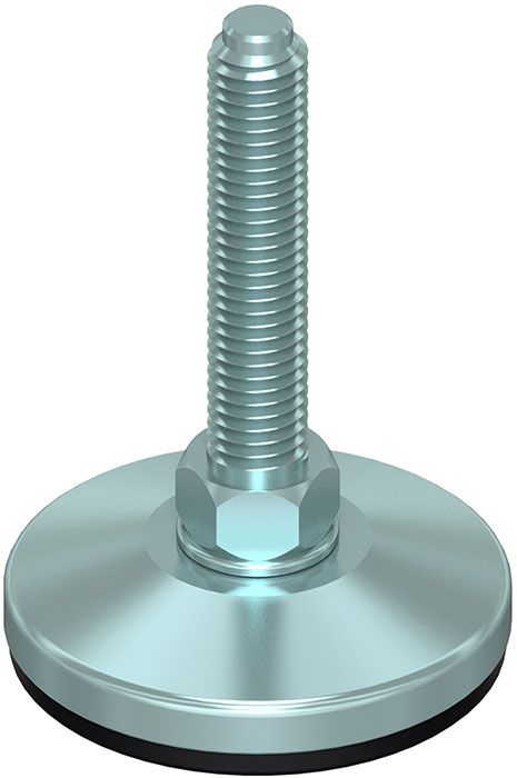 A close up of a screw on a metal base on a white background.