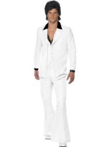 Man in White Disco Suit With Bell Bottoms and Black Collar — Costumes Galore in Maroochydore, QLD