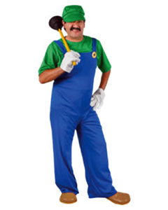 Man in Luigi Costume With a Plunger, Smiling — Costumes Galore in Maroochydore, QLD
