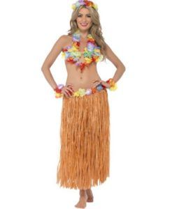 Woman in a Luau Costume, Wearing a Floral Headdress, Lei, Wristbands — Costumes Galore in Maroochydore, QLD