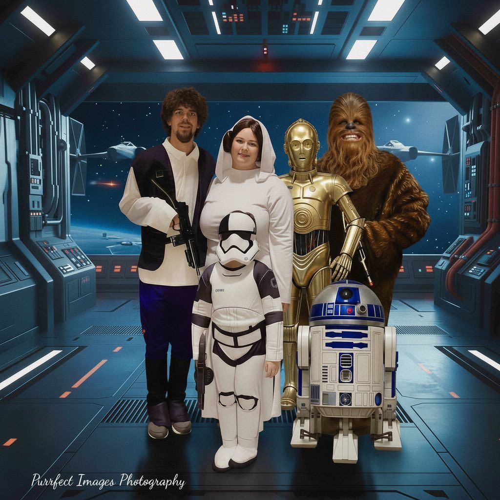 Group Dressed as Star Wars Characters Stands in a Spaceship Setting — Costumes Galore in Fraser Coast, QLD