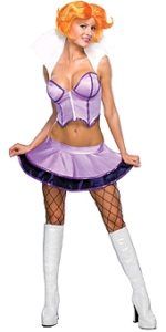 Woman in a Lavender Costume With Orange Hair, Fishnet Stockings, and White Boots — Costumes Galore in Maroochydore, QLD