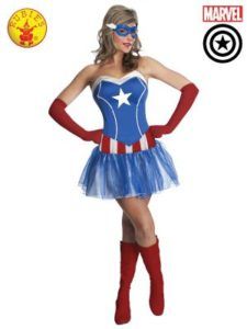 Woman in Captain America-themed Costume: Blue Top and Tutu — Costumes Galore in Maroochydore, QLD 