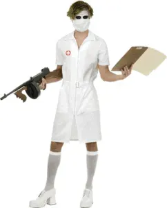 Person in Nurse Costume, Holding a Tommy Gun and a Clipboard — Costumes Galore in Maroochydore, QLD
