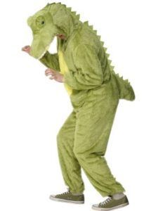 Person in Green Crocodile Costume, Hands Outstretched, Wearing Sneakers — Costumes Galore in Maroochydore, QLD