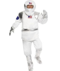 Astronaut in a White Spacesuit With Helmet, Silver Accents, and American Flag Patches — Costumes Galore in Maroochydore, QLD