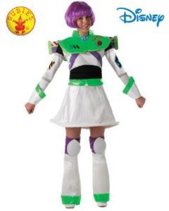 Girl in Buzz Lightyear Costume With Purple Wig. Disney and Rubie's Logos Visible — Costumes Galore in Maroochydore, QLD