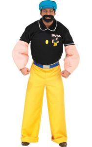 Man in a Popeye Costume: Black Shirt, Yellow Pants, Blue Hat — Costumes Galore in Maroochydore, QLD
