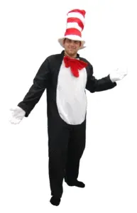 Person in a Cat in the Hat Costume: Black Suit, White Belly — Costumes Galore in Maroochydore, QLD
