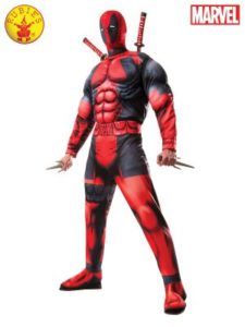 Deadpool Costume: Red and Black Jumpsuit, Muscle Padding — Costumes Galore in Maroochydore, QLD