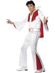 Man in White Elvis Costume With Red Accents, Striking a Pose — Costumes Galore in Maroochydore, QLD