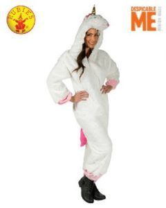 Woman in White Unicorn Costume With Pink Accents, Smiling, Hands on Hips — Costumes Galore in Maroochydore, QLD