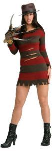 Woman in Freddy Krueger Costume: Striped Dress, Hat — Costumes Galore in Maroochydore, QLD