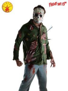 Jason Voorhees Costume With Hockey Mask, Bloody Green Shirt, and Ripped Jeans — Costumes Galore in Maroochydore, QLD