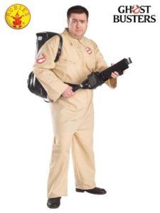 Man in Ghostbusters Jumpsuit Costume With Proton Pack and Weapon, Standing — Costumes Galore in Maroochydore, QLD