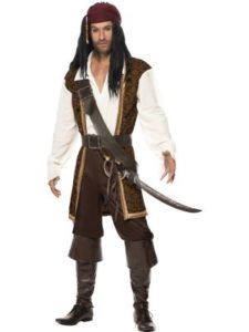 Pirate Costume: Man in Brown and Gold Vest, and White Shirt — Costumes Galore in Maroochydore, QLD