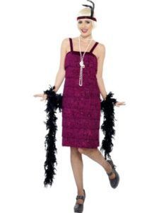 Woman in a Purple Flapper Dress With Black Boa, Headband, and Shoes — Costumes Galore in Maroochydore, QLD