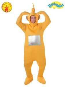 Yellow Teletubby Costume; Person Wearing It; Arms Raised — Costumes Galore in Maroochydore, QLD