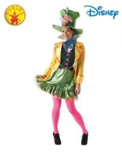 Woman Wearing a Disney Mad Hatter Costume Including a Green Hat — Costumes Galore in Maroochydore, QLD