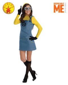 Woman in  Blue Dress, Yellow Shirt, Black Gloves and Boots, Glasses, Pointing Up — Costumes Galore in Maroochydore, QLD