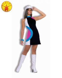 Woman in a Retro-style Costume: Black, White, and Pink Mini-dress — Costumes Galore in Maroochydore, QLD